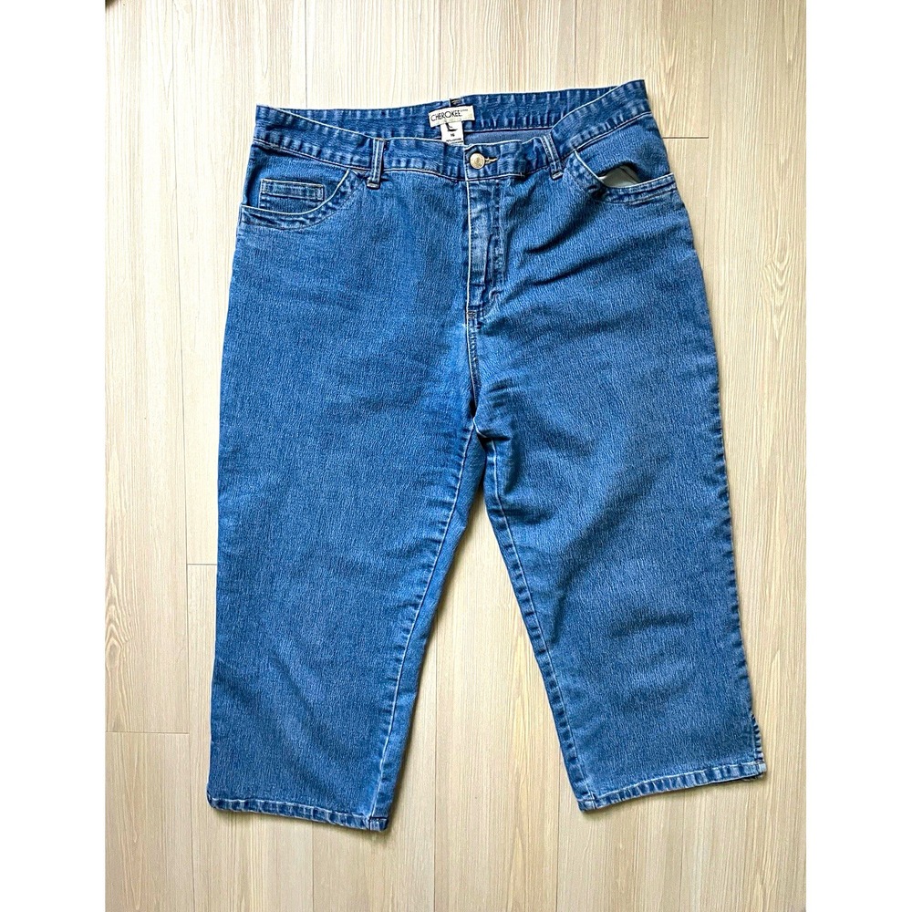 Cherokee Women's Blue Denim Jeans Stretch Straight Leg Sz 16 90s Cropped